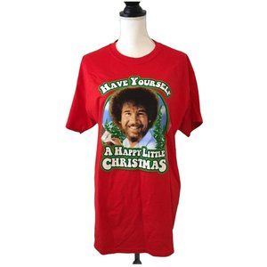 NEW Bob Ross Christmas T Shirt Have Yourself A Merry Little Christmas Red Large